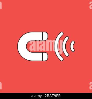 Vector illustration of magnet attracting. White colored, black outlines and red background. Stock Vector