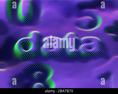 3D word data with digits on striped digital surface. Stock Vector