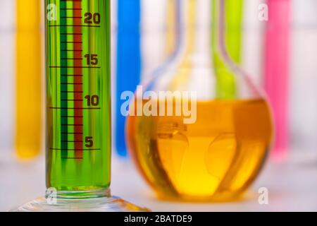 coloured liquid in test tubes in the chemical laboratory Stock Photo
