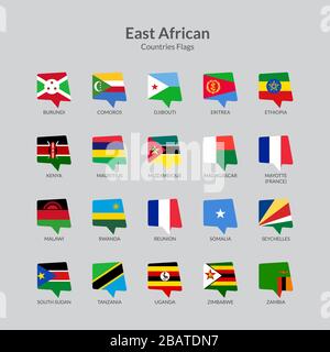 East African countries flag icons collection Stock Vector