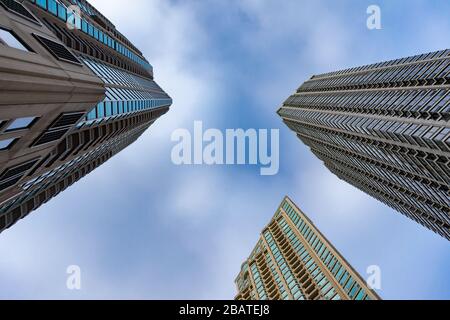 Upward View of Residential Skyscrapers in River North Chicago Upward View of Residential Skyscrapers in River North Chicago