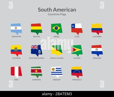 South American countries flag icons collection, Chat flag icons Stock Vector