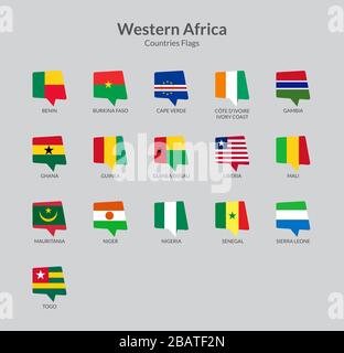 West African Continent countries flag icons collection Stock Vector