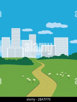 Summer city park flat color vector poster Stock Vector