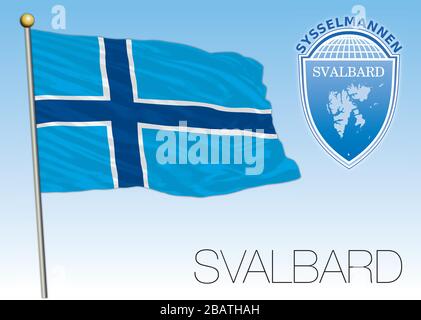 Svalbard official national flag and coat of arms, Norway, vector illustration Stock Vector