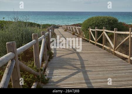 Wooden walkway, natural park of Cabopino, Marbella, Andalusia, Spain. Stock Photo