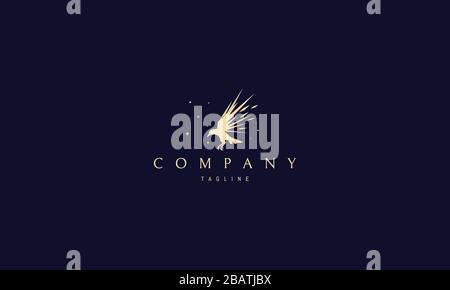 Vector golden logo on which an abstract image of a flying raven with sharp wings. Stock Vector