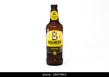 Bottle of Bulmers Original Cider on a white background Stock Photo