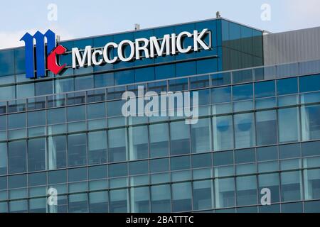 A logo sign outside of the headquarters of McCormick & Company in Hunt Valley, Maryland on March 26, 2020. Stock Photo