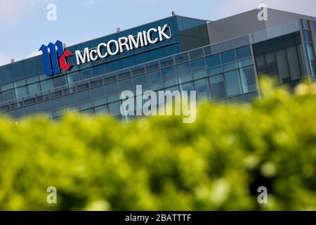 A logo sign outside of the headquarters of McCormick & Company in Hunt Valley, Maryland on March 26, 2020. Stock Photo