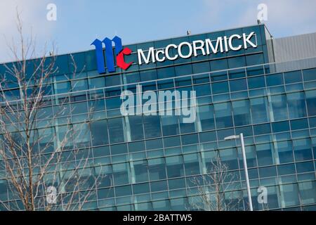 A logo sign outside of the headquarters of McCormick & Company in Hunt Valley, Maryland on March 26, 2020. Stock Photo