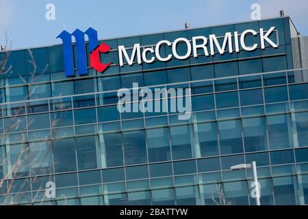 A logo sign outside of the headquarters of McCormick & Company in Hunt Valley, Maryland on March 26, 2020. Stock Photo