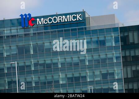 A logo sign outside of the headquarters of McCormick & Company in Hunt Valley, Maryland on March 26, 2020. Stock Photo