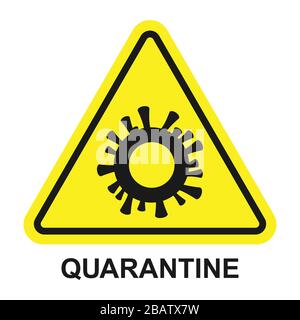 Coronavirus COVID-19 logo quarantine with virus icon and yellow triangle. Dangerous chinese nCoV coronavirus. Vector illustration for blog posts, news Stock Vector