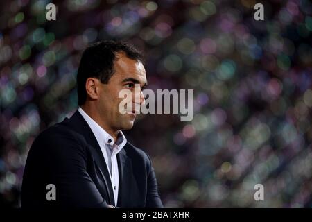 Wigan Athletic's manager Roberto Martinez on the touchline Stock Photo