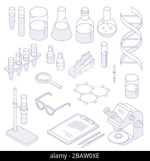 isometric laboratory icon set Stock Vector