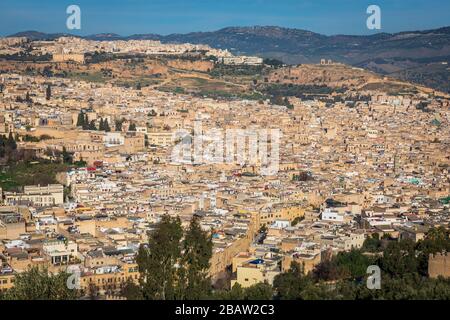 Looking down on Fes Medina, Fes, Morocco Stock Photo