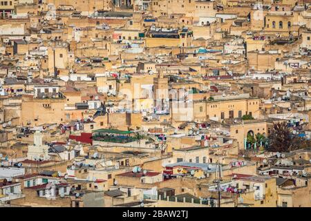 Looking down on Fes Medina, Fes, Morocco Stock Photo