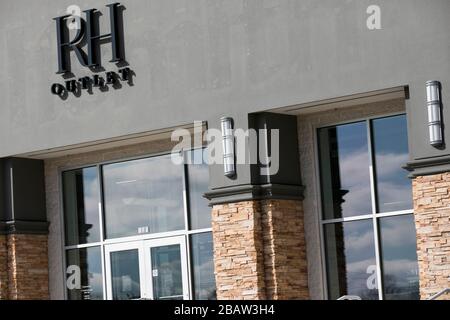 A logo sign outside of a Restoration Hardware (RH) Outlet retail store location in Lutherville-Timonium, Maryland on March 26, 2020. Stock Photo
