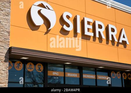 A logo sign outside of a Sierra retail store location in Frederick, Maryland on March 26, 2020. Stock Photo