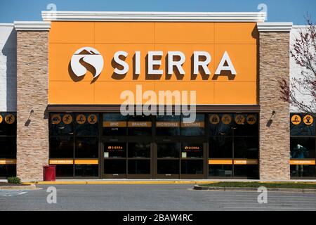 A logo sign outside of a Sierra retail store location in Frederick, Maryland on March 26, 2020. Stock Photo