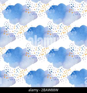 Cute hand drawn seamless pattern with clouds. Funny background. illustration Stock Photo
