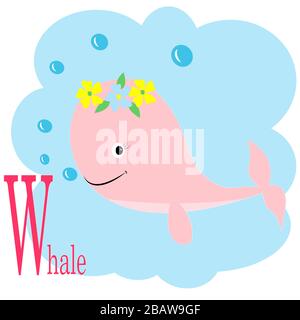 W for whale abc animal alphabet  Stock Vector