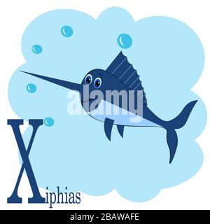 X for xiphias abc animal alphabet  Stock Vector