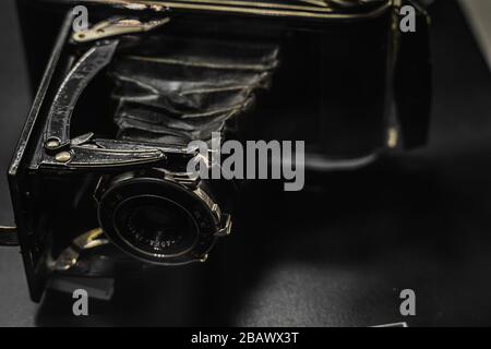old vintage camera. old retro technology. close up. Stock Photo
