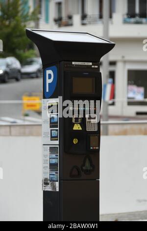 SAN RAPHAEL, FRANCE - APRIL 2019: electronic parking ticket machine in San Raphael town centre. Stock Photo