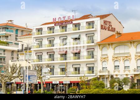 SAN RAPHAEL, FRANCE - APRIL 2019: Exterior view of the Hotel Beau Se-Jour in San Raphael. Stock Photo