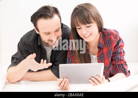 Virtual talking with friends, colleague and using video chat conference. Remote learning or work. Home quarantine or prevention of coronavirus infecti Stock Photo