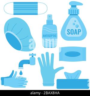 Coronavirus infection prevention icon set isolated on white background. Stock Vector
