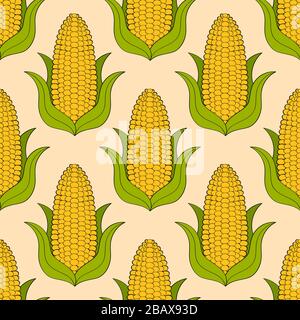 Corn seamless pattern. Flat geometric cartoon style. Stock Vector