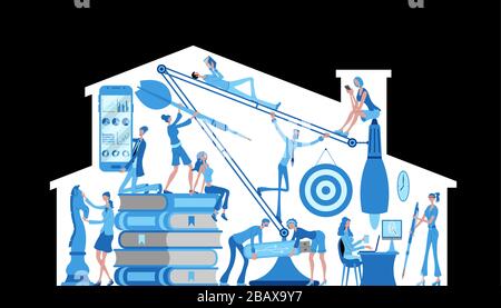Business team working for home. All the objects, shadows and background are in different layers. Stock Vector