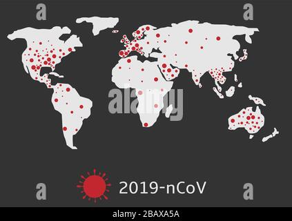 World map with coronavirus signs Stock Vector