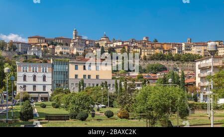 The historical part of the city Bergamo is on a hill 380 meters high above sea level. Lombardy. Italy Stock Photo