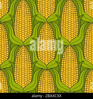 Corn seamless pattern. Flat geometric cartoon style. Stock Vector