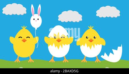 Happy Easter eggs chicks sign poster, background vector Stock Vector