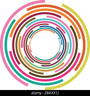 Single mottled, multi-color and colorful spiral, swirl, twirl element. Twisted cyclic, circular and radial, radiating whorl, volute shape Stock Vector