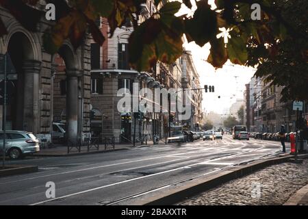 Roma, Italy, 27/11/2019: urban street of the city center of rome in the early hours of the morning, travel reportage Stock Photo