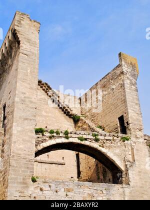 Inside or backside of a defensive tower or rampart surrounding the walled city of Avignon, France. The Ramparts were built by the popes in the 1300s. Stock Photo