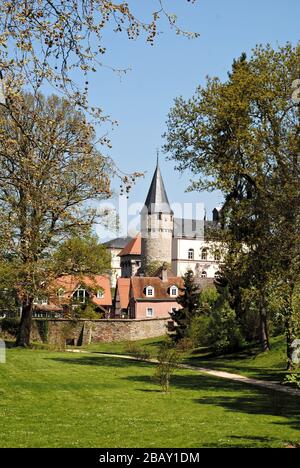 Hexenturm (Witches Tower) on the Ritter-von-Marx bridge is one of the symbols of Bad Homburg, Germany. The tower was originally called Hessenturm. Stock Photo