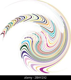 Single mottled, multi-color and colorful spiral, swirl, twirl element. Twisted cyclic, circular and radial, radiating whorl, volute shape Stock Vector