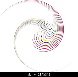 Single mottled, multi-color and colorful spiral, swirl, twirl element. Twisted cyclic, circular and radial, radiating whorl, volute shape Stock Vector