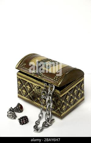 metal chest with jewelry Stock Photo