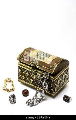 metal chest with jewelry Stock Photo