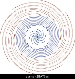 Single mottled, multi-color and colorful spiral, swirl, twirl element. Twisted cyclic, circular and radial, radiating whorl, volute shape Stock Vector