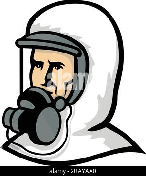 Mascot icon illustration of bust of a  healthcare worker, medical professional, nurse, doctor, or essential worker wearing a PPE, protective personal Stock Vector