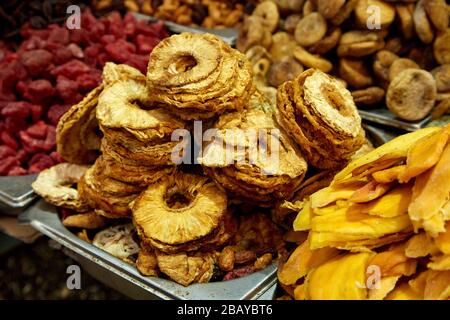 Dried Pineapple and Mango at Market in Tel Aviv Stock Photo